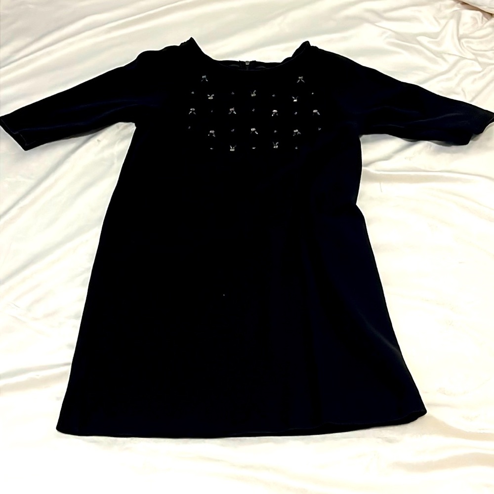 LOFT shift black embellished petite dress